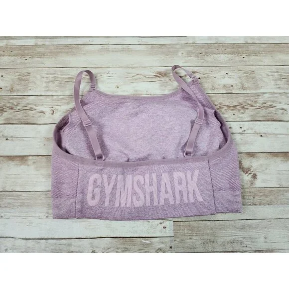 Gymshark Flex Strappy Sports Bra Size Medium Padded Pink with Large Logo - Picture 3 of 6